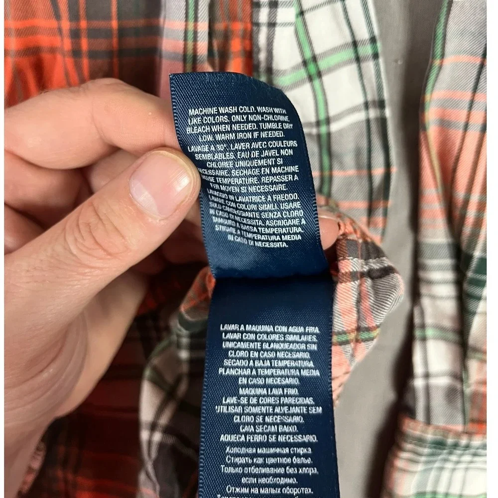 Ralph Lauren Button-Down Boys L 14-16 Plaid Orange Black White EUC